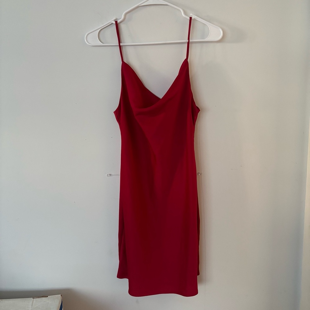 urban outfitters crimson red silk satin cowl neck slip zip up mini dress❣️